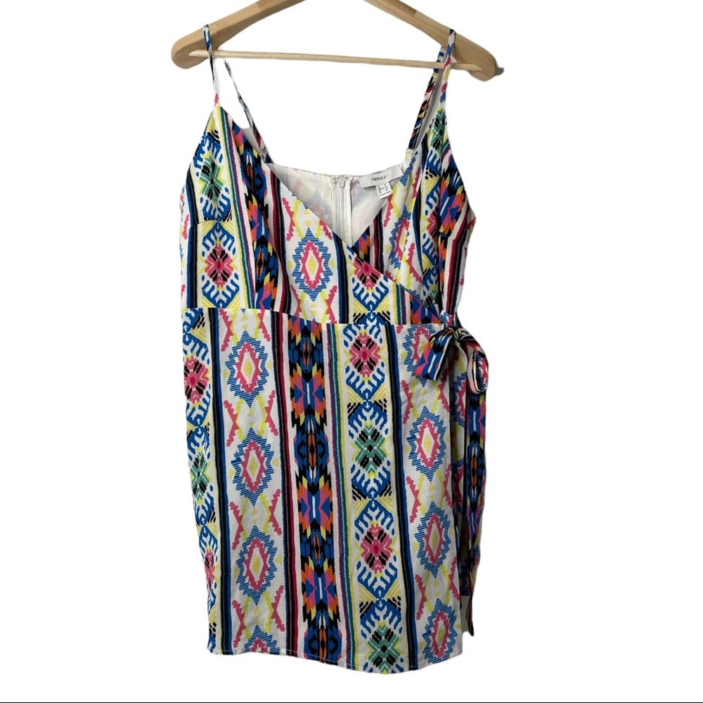 NWT Forever 21 Tribal Aztec Print Front Wrap White Multi Jumpsuit Romper 1X